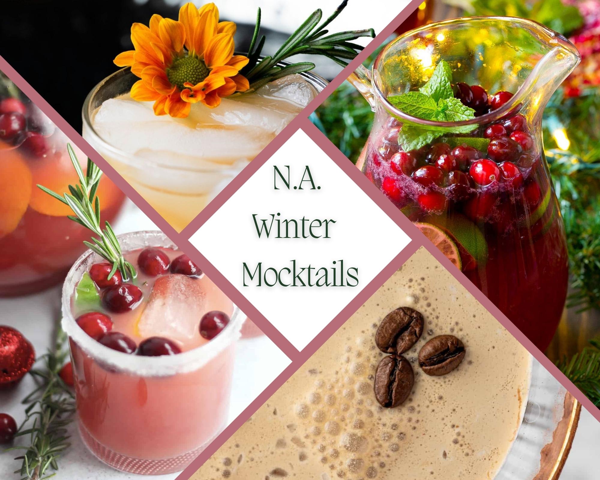 non alcoholic winter mocktail photo collage.