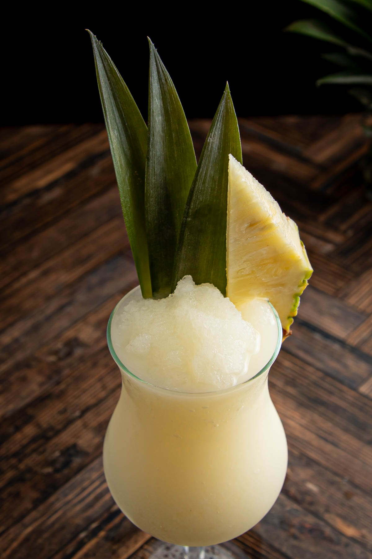 Top view of the virgin pina colada drink.