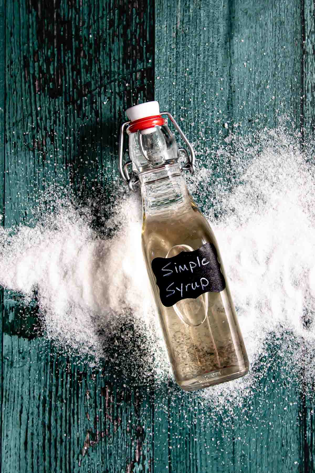 A bottle of homemade simple syrup