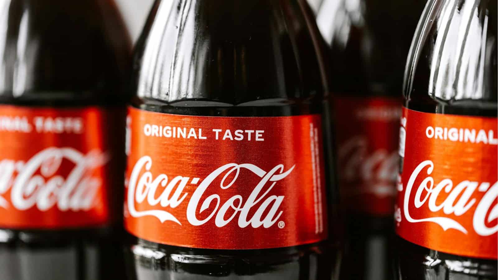Close-up of Coca-cola bottles