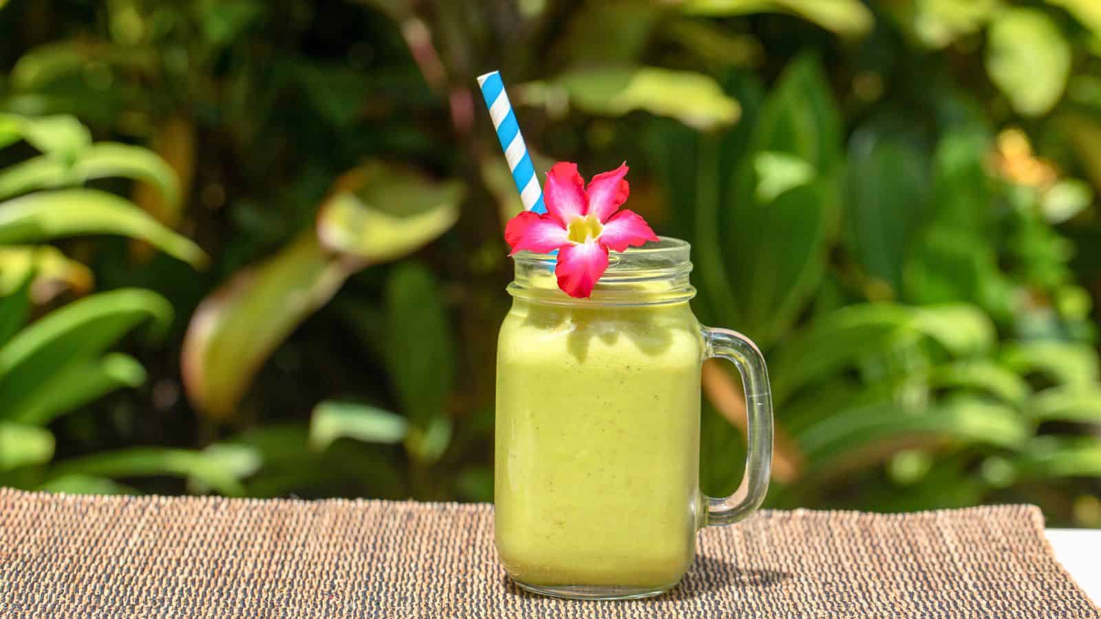 A mason jar of avocado smoothie