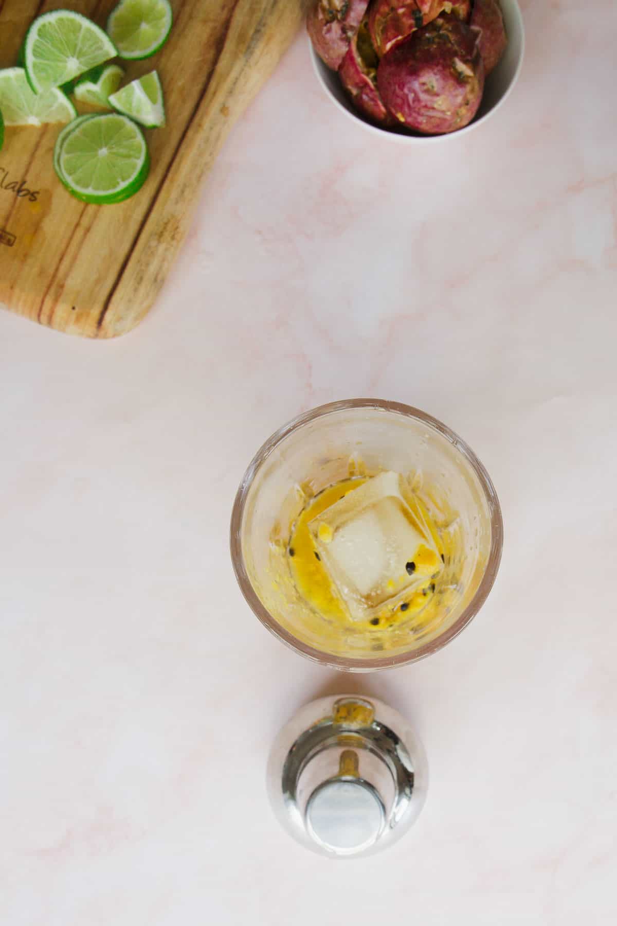 mocktail ingredients in shaker