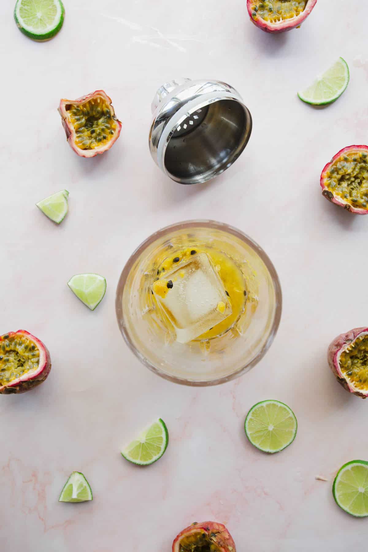 mocktail ingredients in shaker