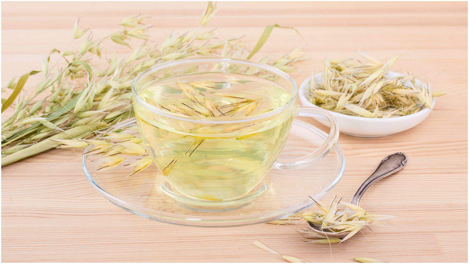 Clear cup of oat straw tea