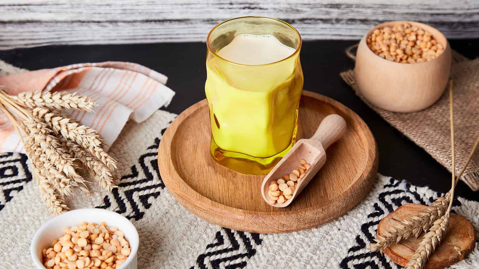 Yellow milk with flavorings.