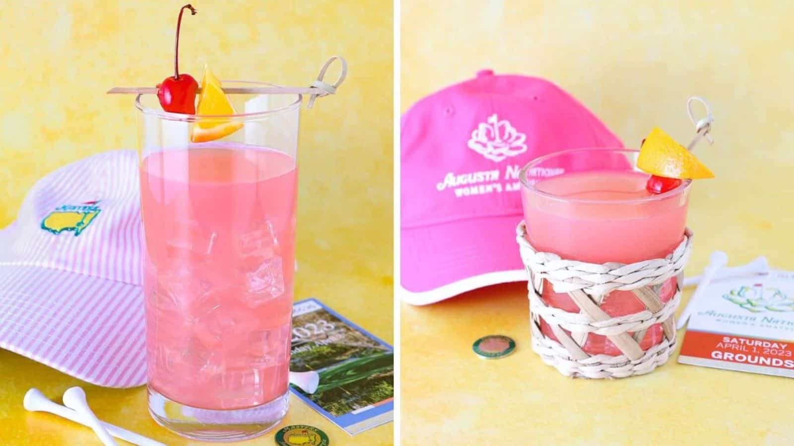 A glass of Azalea Cocktail with a garnished lemon twist.