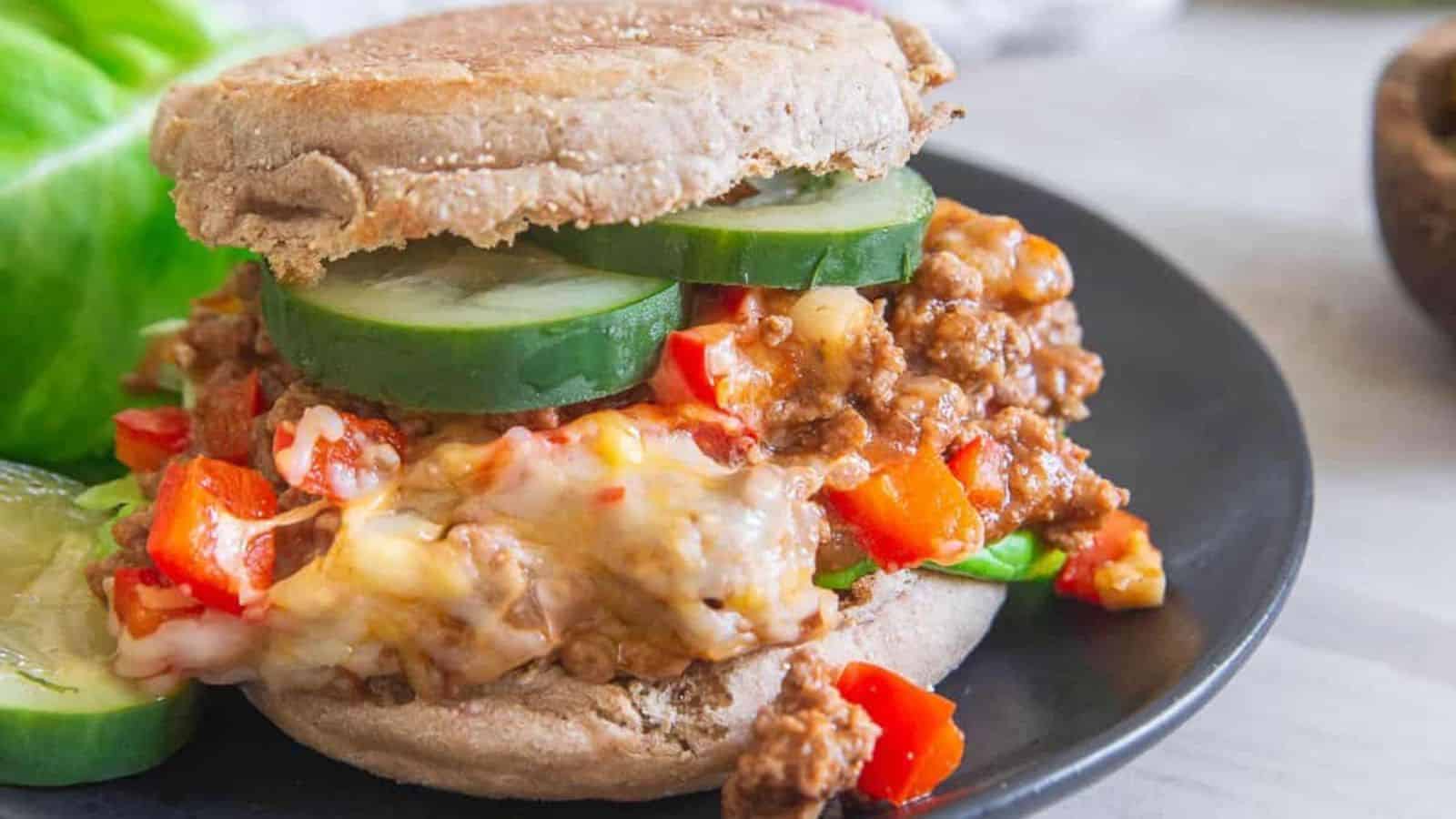 Sloppy Joe sandwiches on an English muffin.