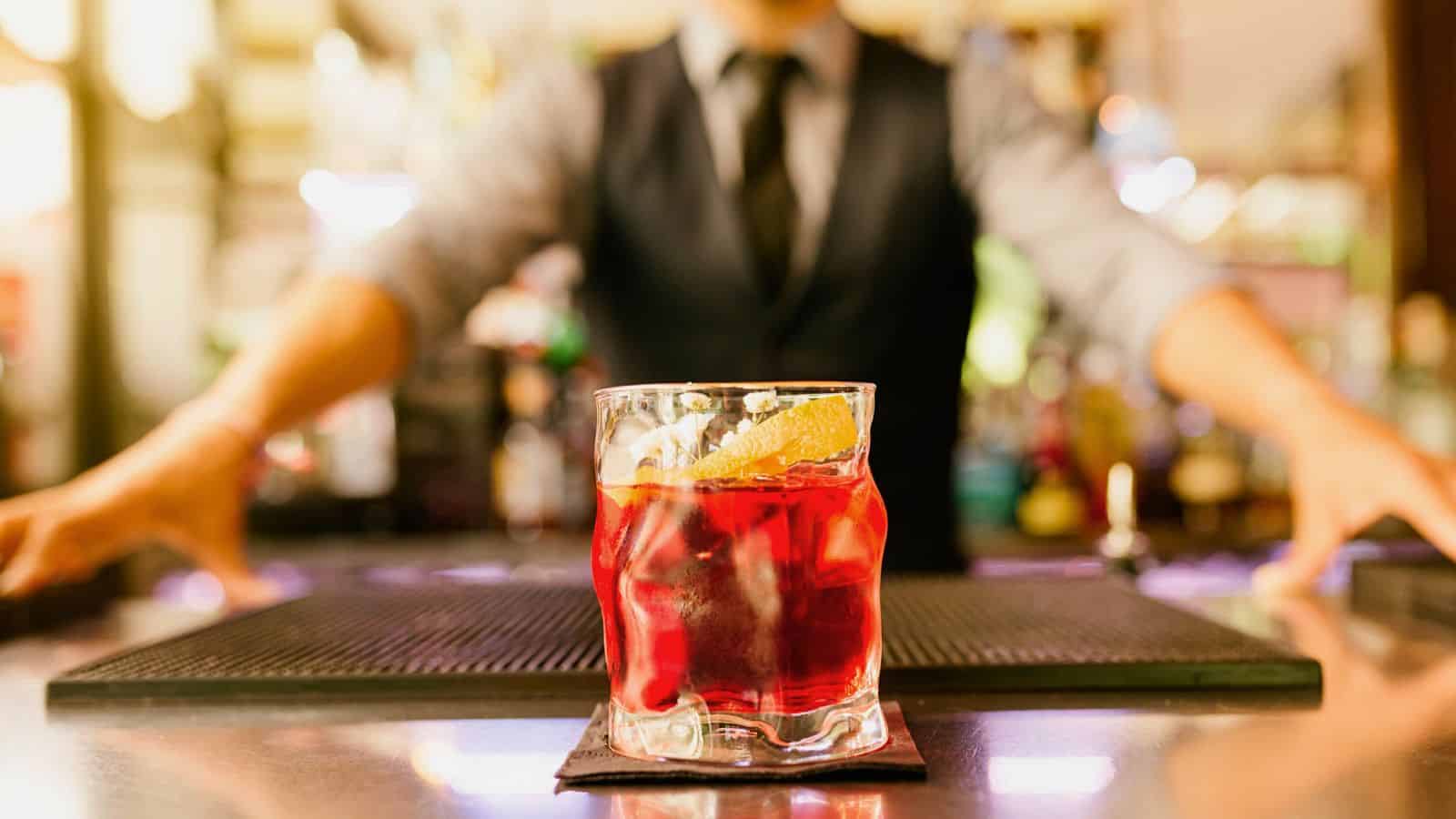 A glass of old-fashioned cocktail