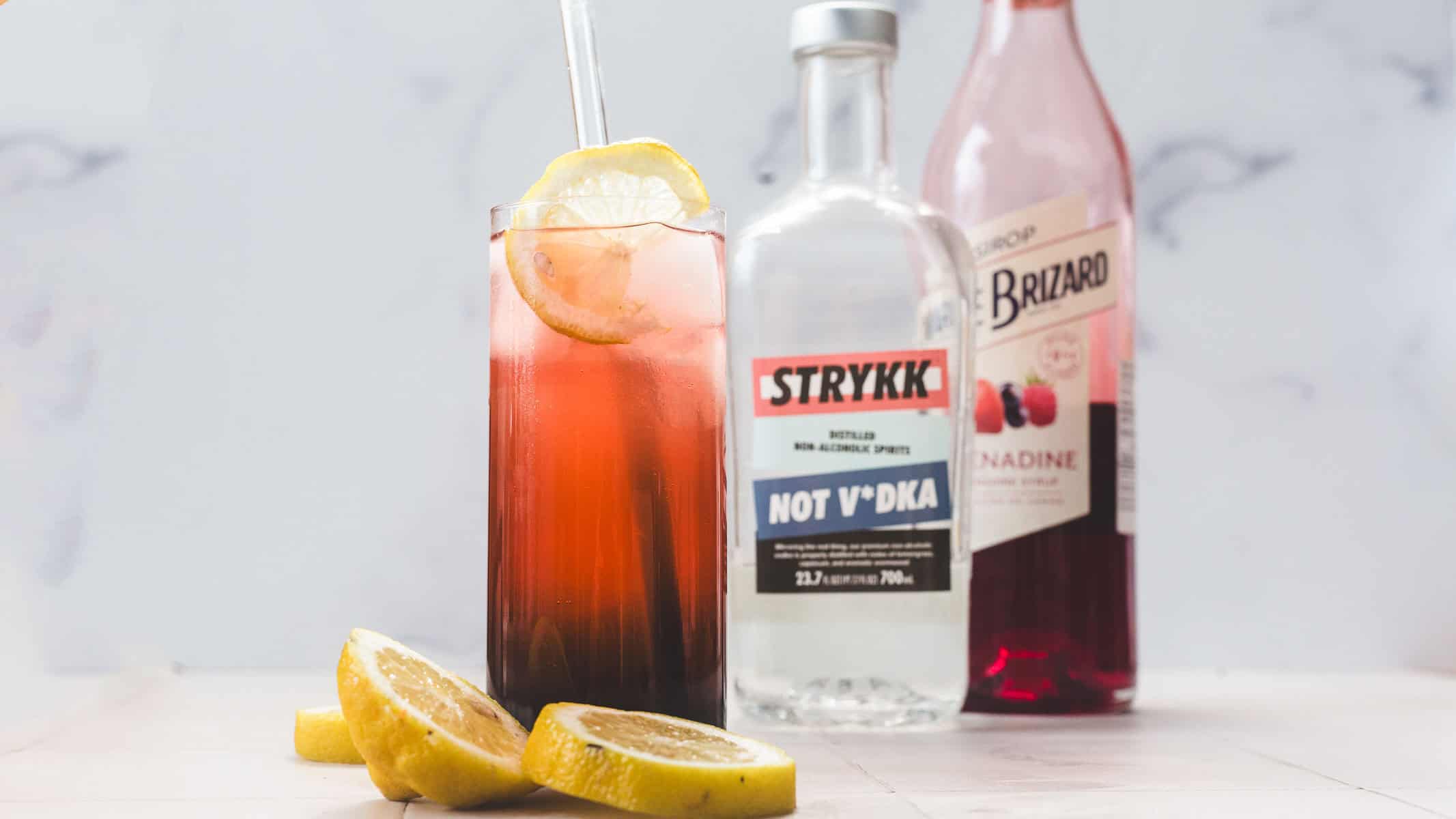 Red, white and blue lemonade closeup. 