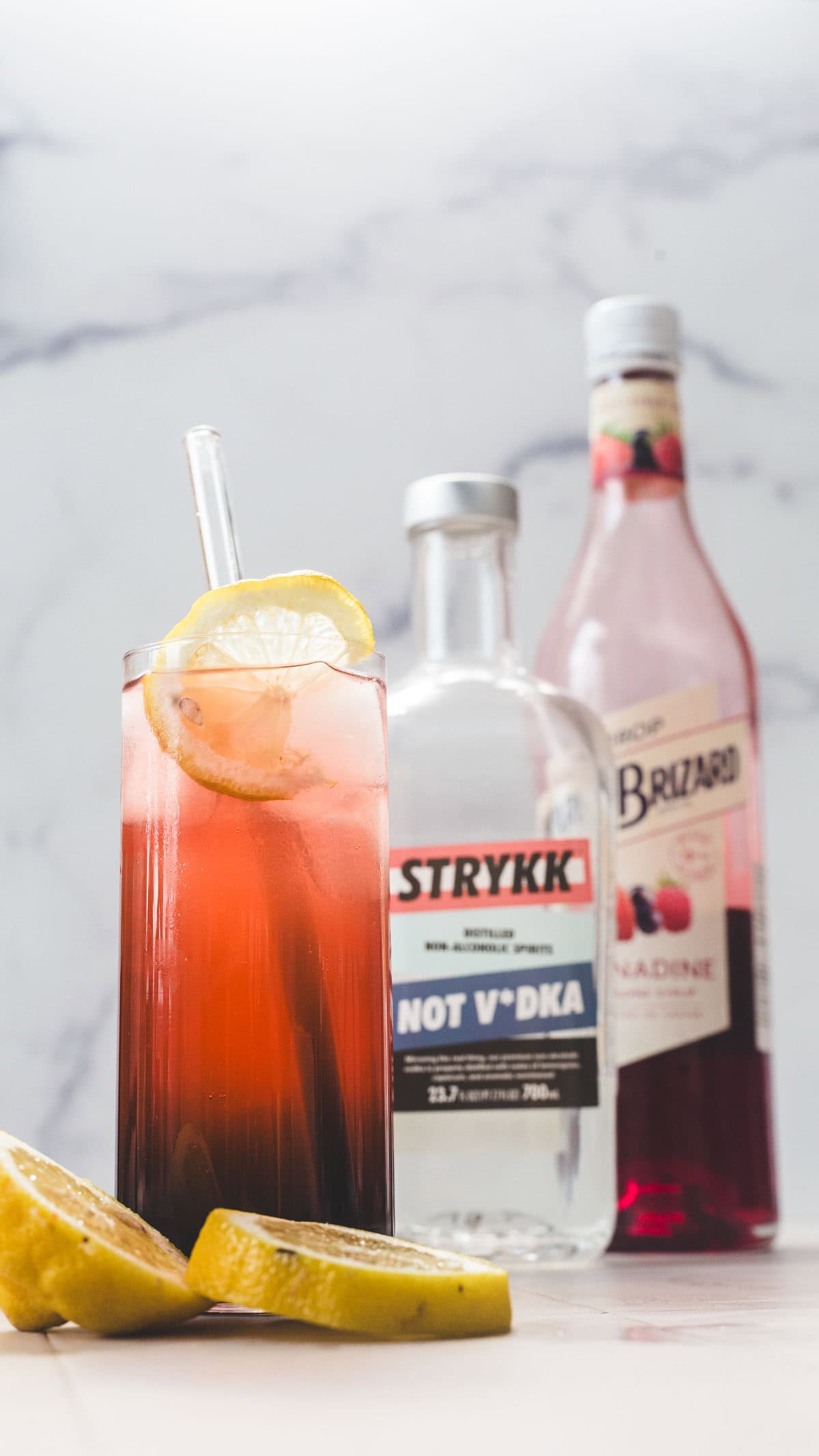 Red, white and blue lemonade closeup. 