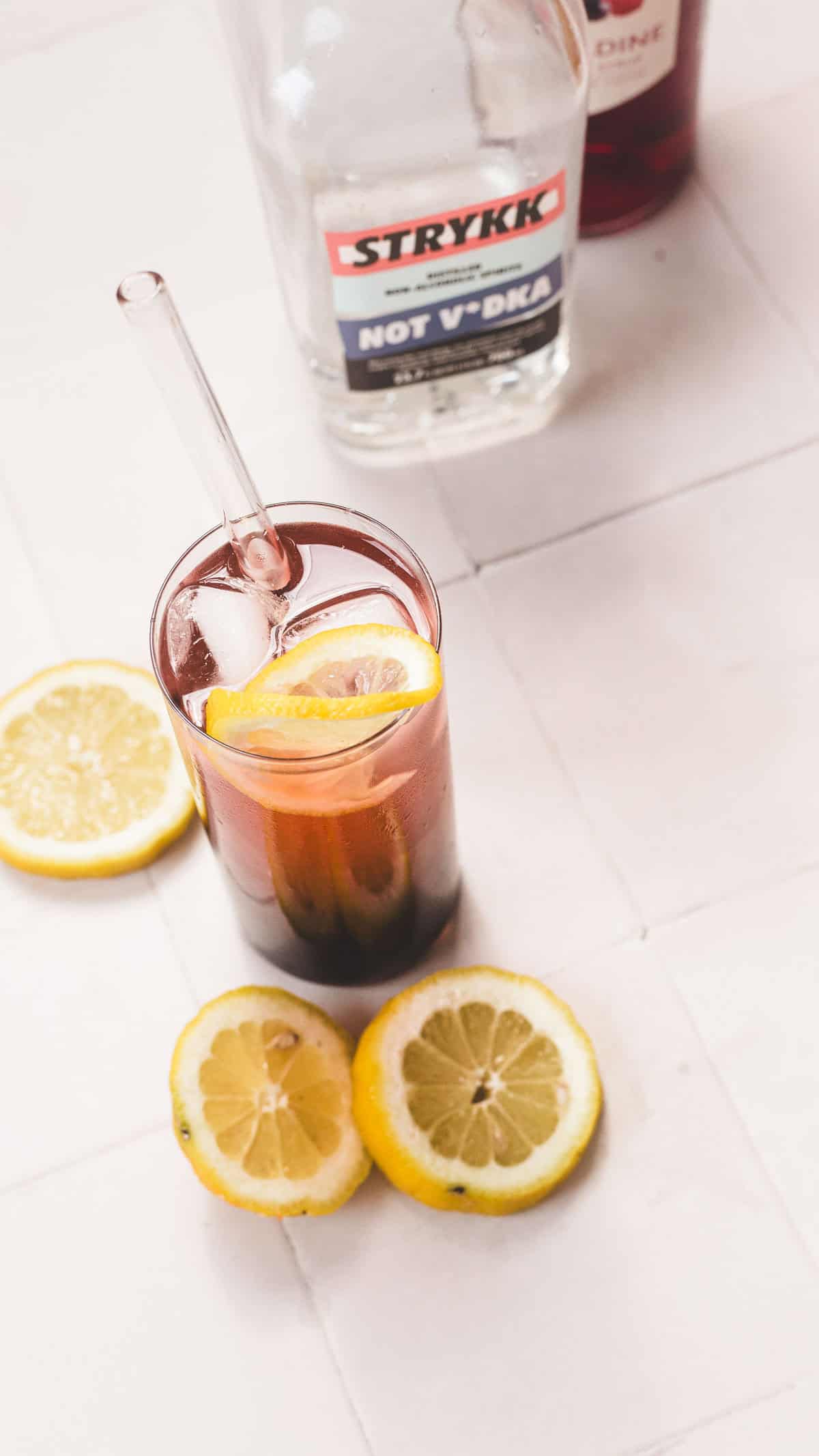 Red, white and blue lemonade closeup. 