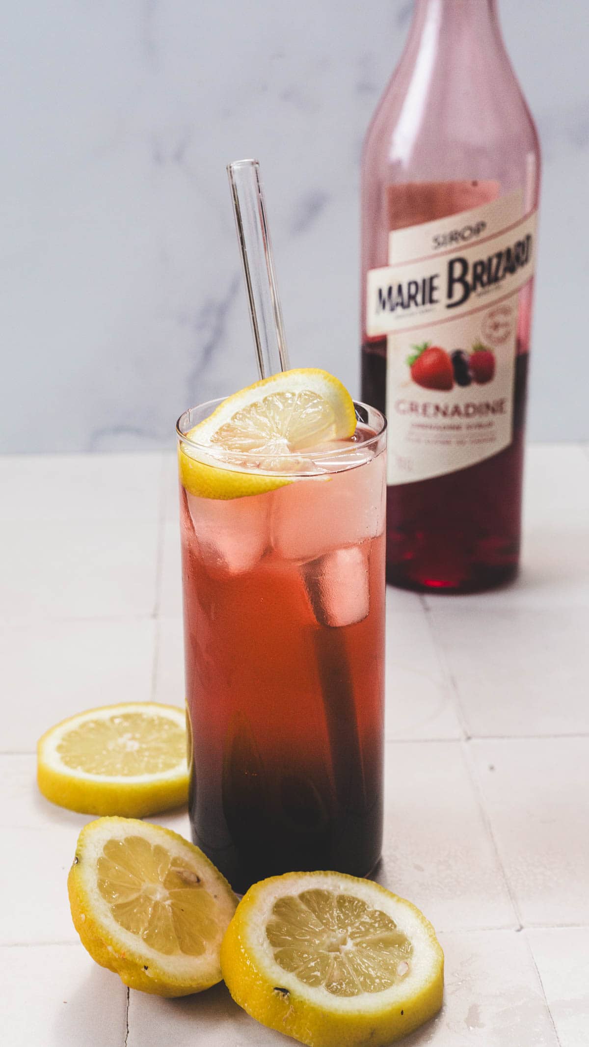 Red, white and blue lemonade closeup. 