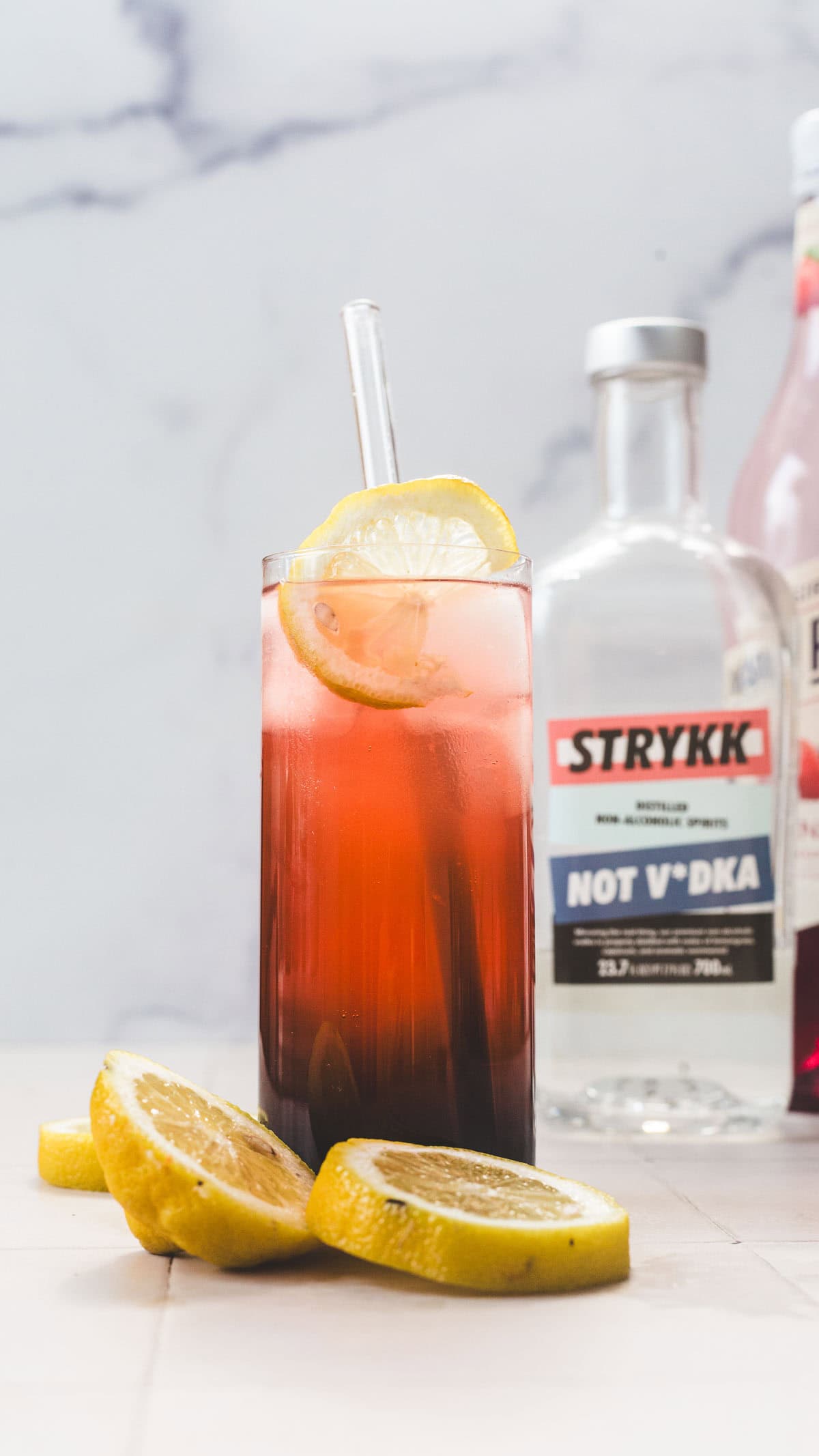 Red, white and blue lemonade closeup. 