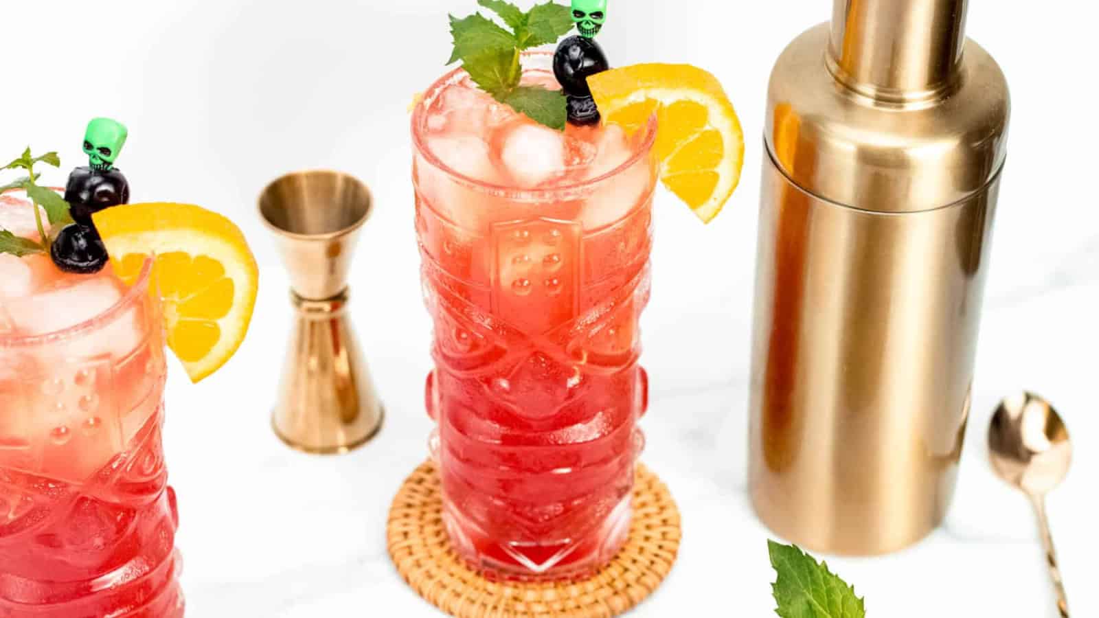 Zombie cocktail served in a glass with a colorful tropical drink.